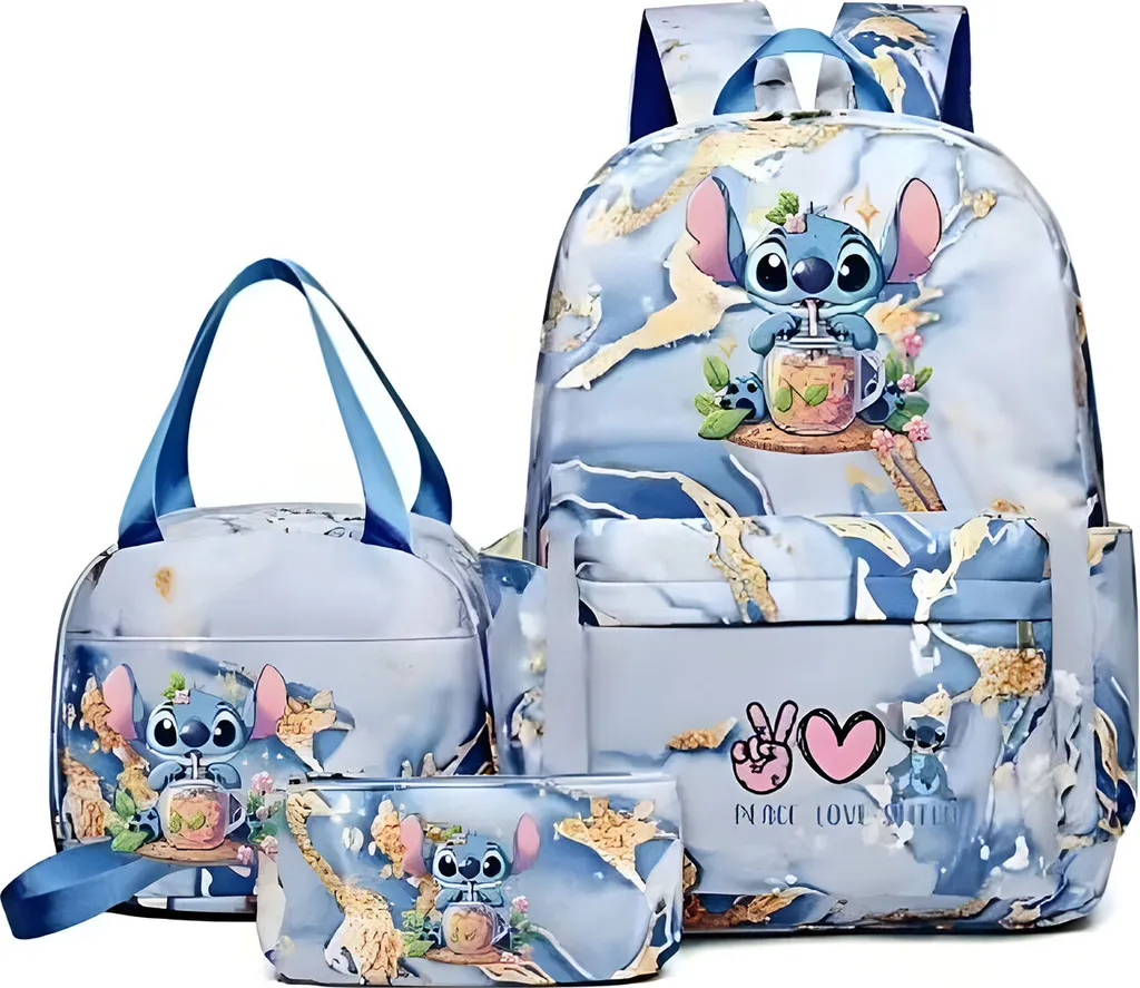 Sac à dos scolaire Stitch 3 pièces pour l'école primaire et les sorties