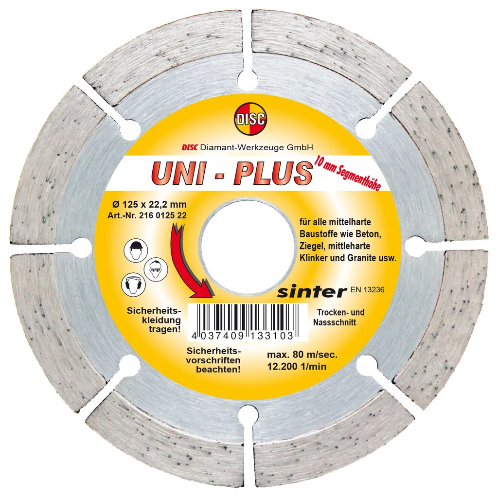 Disco Diamantato Uni Plus Bau 125x22,2 mm | Taglio Secco e Umido Universale