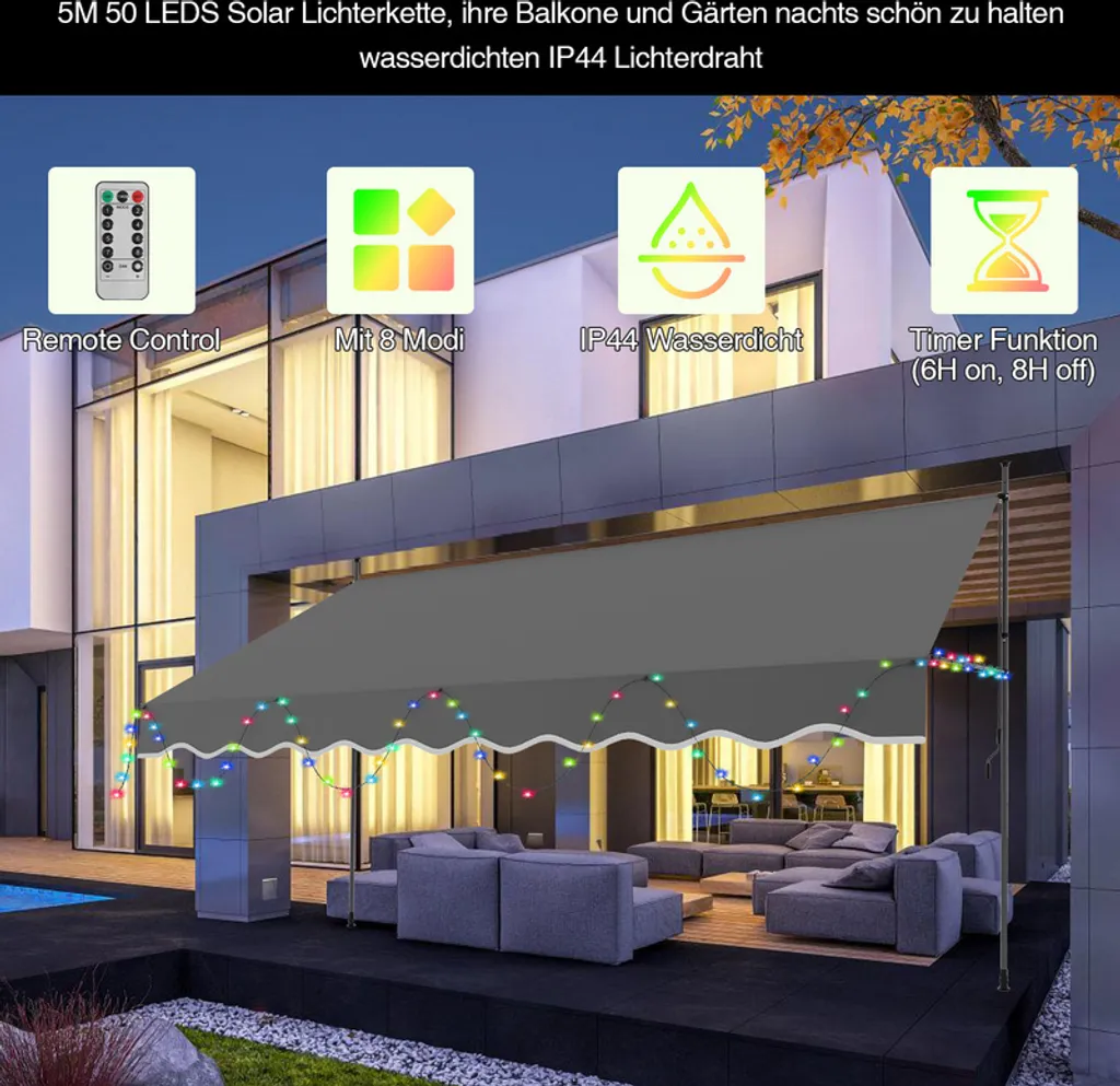 Tenda da Sole Yakimz 300x120cm LED | Senza Fori e Retrattile per Balcone - 5