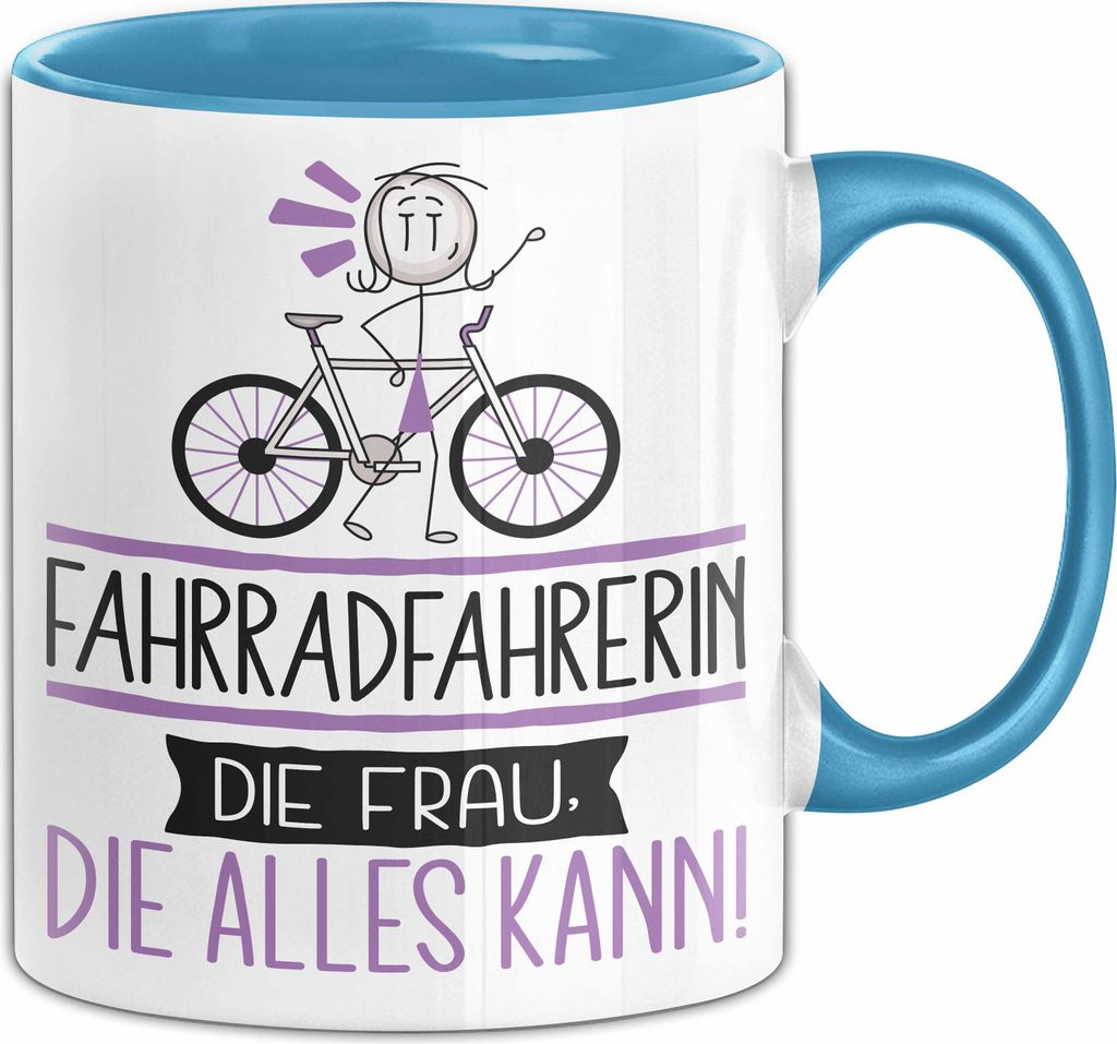 Fahrradfahrerin Geschenk Tasse Becher Die Frau Die Allen Kann Geschenkidee für eine Fahrradfahrerin Lustig (Blau)