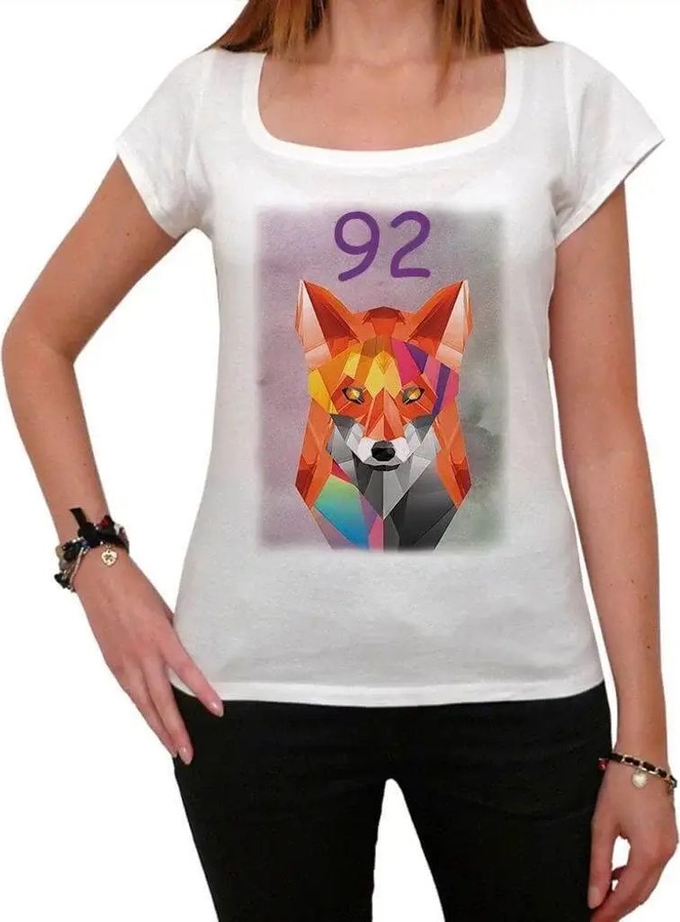 Damen Grafik T-Shirt Geometrischer Fuchs 92 – Geometric Fox 92 – Geschenk 92. Geburtstag Jahrestag 92 Jahre Jubiläum 92 Jährige Frau Jahrgang...