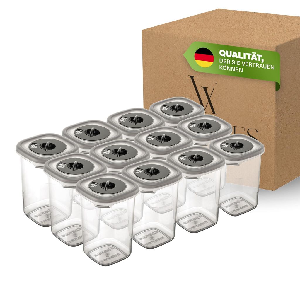 Viwares Gewürzdosen Set – 12 Aufbewahrungsdosen mit Streudeckel – BPA-frei, spülmaschinengeeignet, transparent – ideal als Gewürzstreuer, ...