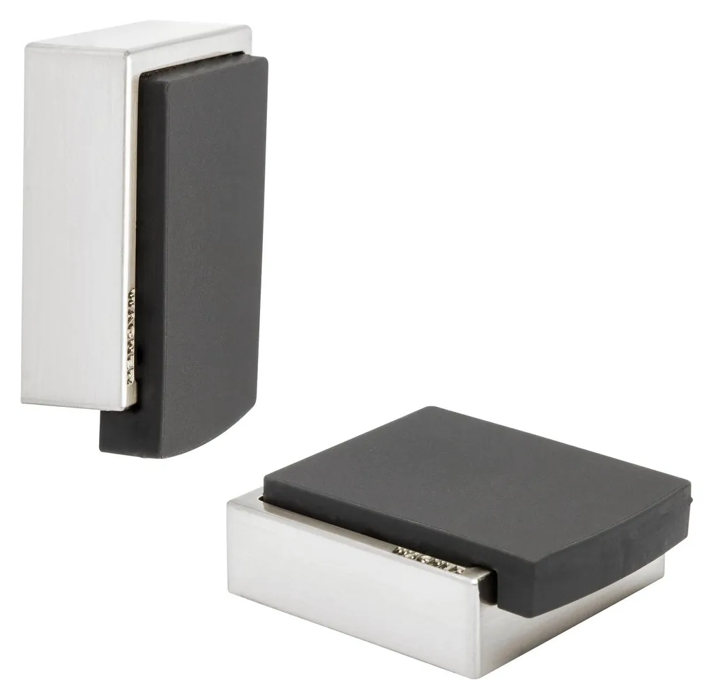 Butée de porte anti-choc sans perçage : métal aspect inox 50x40x15 mm