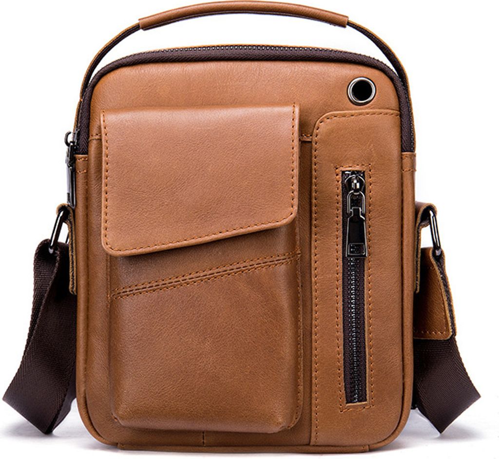 ASKSA Herren Umhaengetasche Leder Schultertasche Vintage Crossbody Bag Messenger Umhaengen Ledertasche Maenner Tasche fuer Business Arbeit Reise,Braun