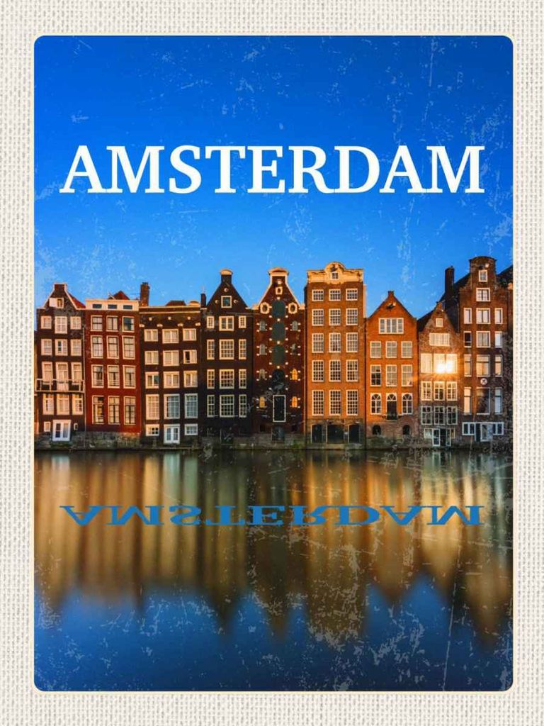 vianmo Holzschild 40x30 cm Retro Amsterdam Reiseziel Bildmotiv Reisemotiv Straße Stadt