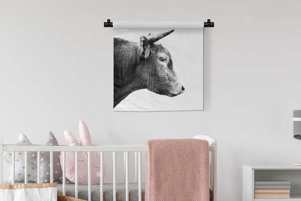 MuchoWow Wandteppich Wandbehang Schottisches Hochlandrind - Horn - Schwarz - Weiß 60x60 cm Tapisserie Dekoration Wandtuch - Dekorationen - Wand ...