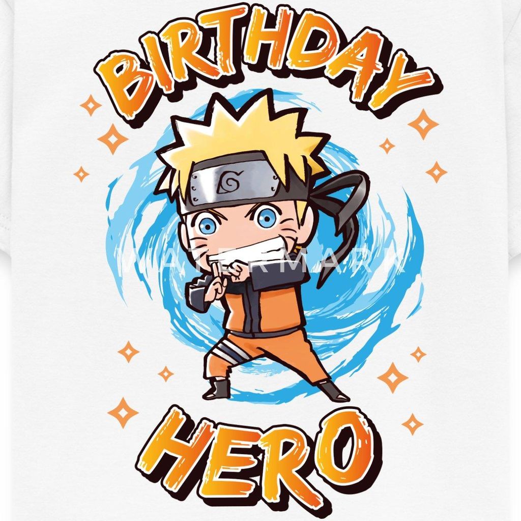 Spreadshirt Naruto Shippuden Birthday Hero Geburtstags-Design Kinder T-Shirt, 122/128 (7-8 Jahre), Weiß