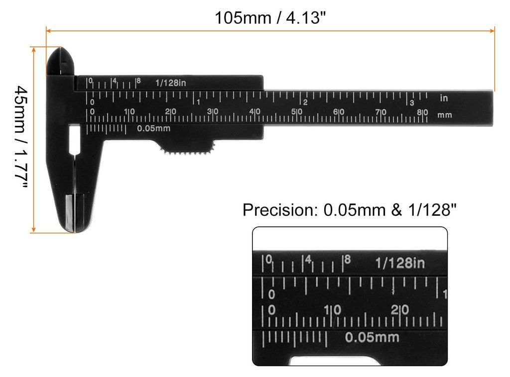 10Stk Mini-Plastik-Messschieber 80mm 3" Messschieber Schieblehre Tragbares Lineal Messwerkzeug (Metrisch/Zoll) Schwarz