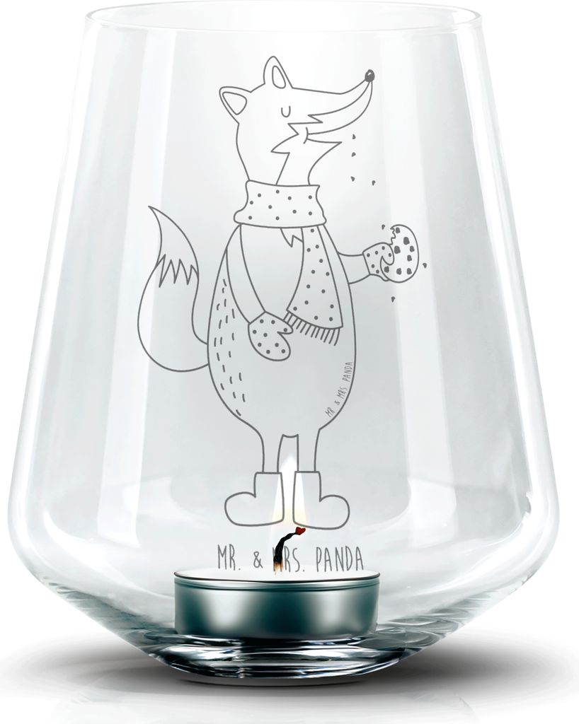 Mr. & Mrs. Panda Laterne Fuchs Keks - Transparent - Geschenk, Winter, Weihnachten, Weihnachtlich, Liebe, Frieren, windlichtglas, Teelicht Glas, gra...