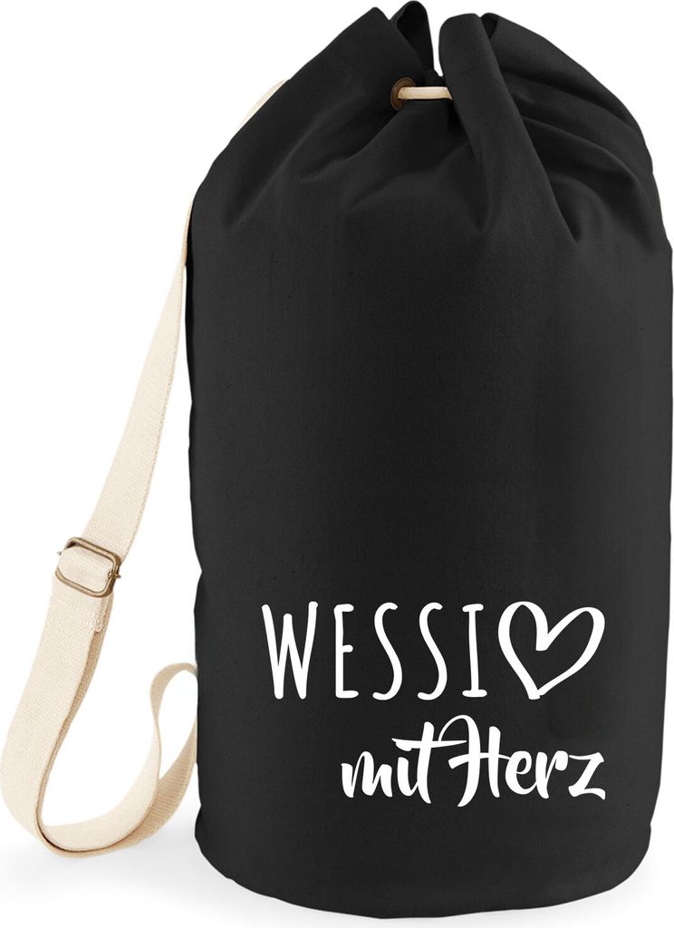 Huuraa Seesack Wessi mit Herz 20 Liter Black Baumwolle Rucksack Geschenkidee