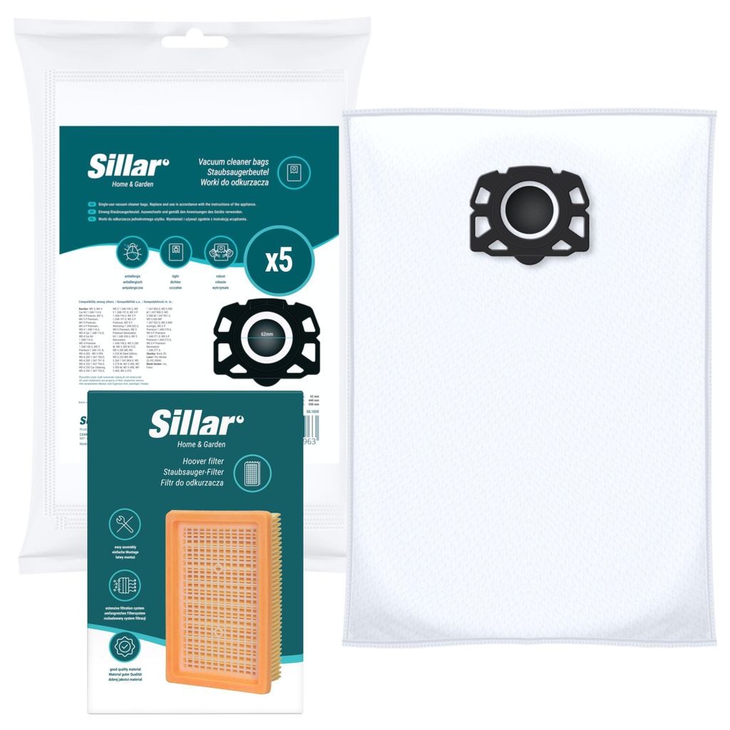 5x plastové vrecko Sillar + filter pre vysávače Karcher - Obrázok produktu 