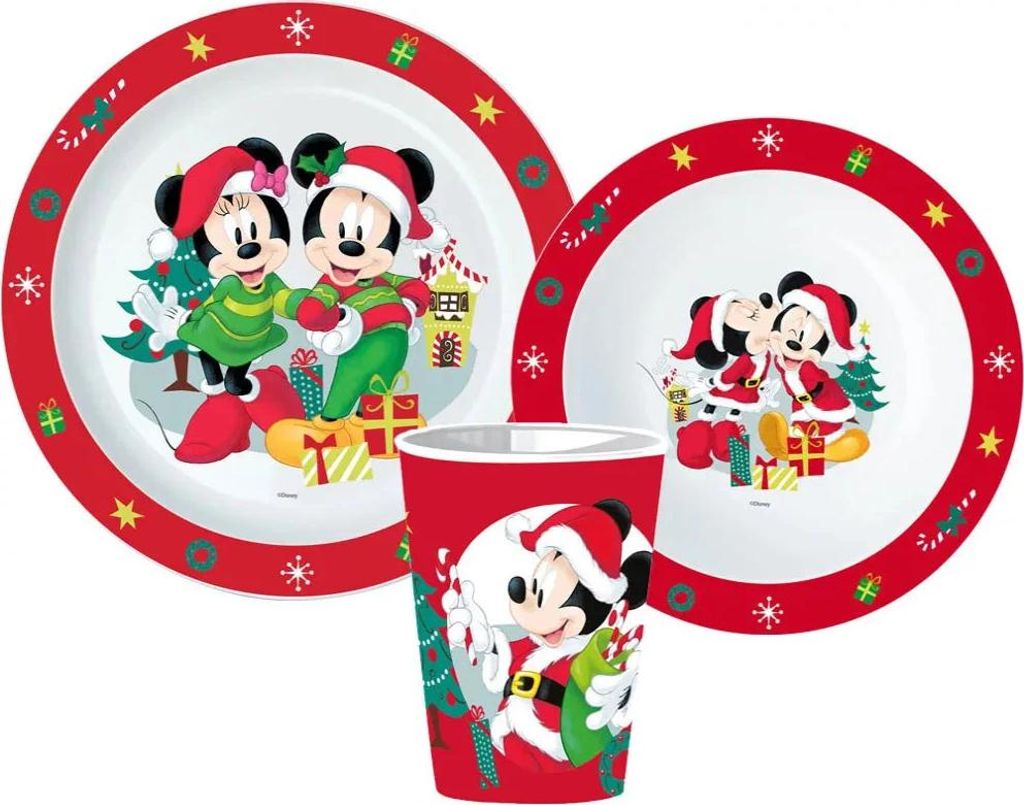 Disney Minnie Mickey Mouse Weihnachten Geschirr-Set 3tlg Produktbild 