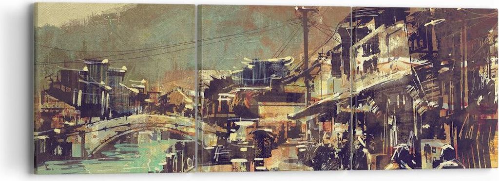Bild auf Leinwand - Leinwandbild - Brücke Straße Fluss - 90x30cm - Wand Bild - Wanddeko - Wandbilder - Leinwanddruck - Bilder - Kunstdruck - Wand...