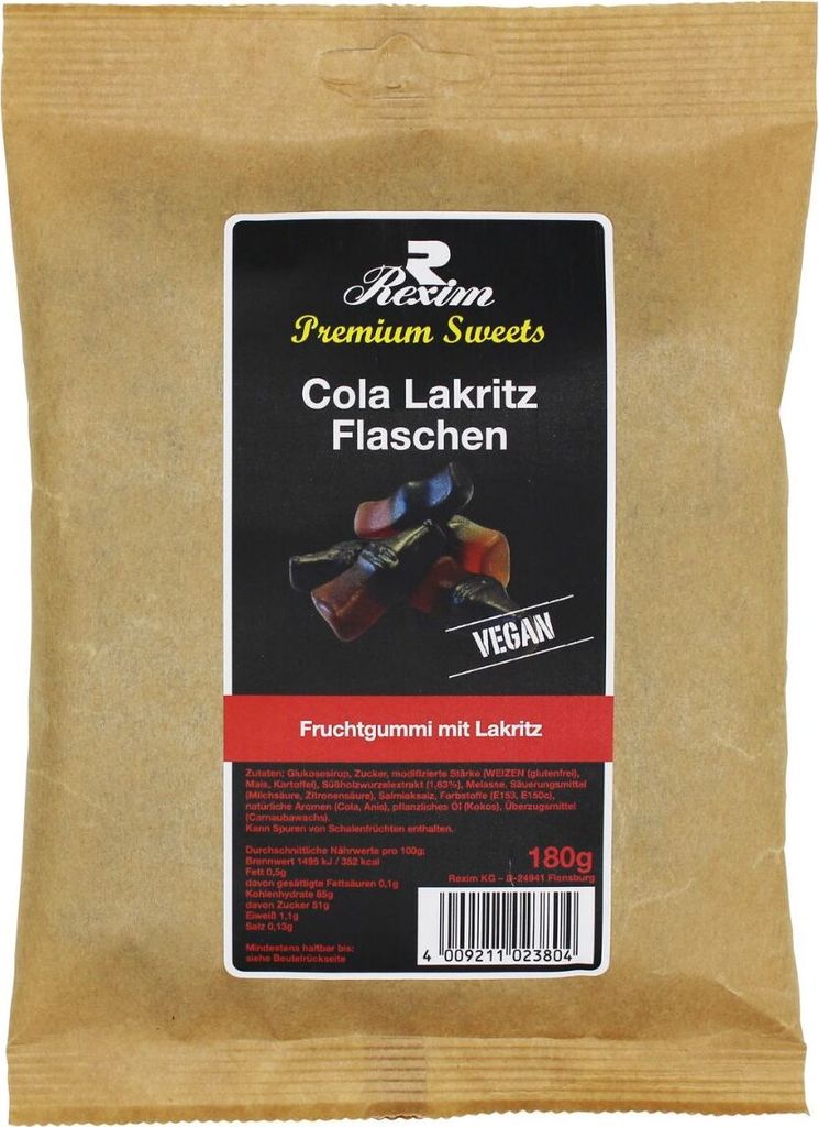Rexim Cola Lakritz Flaschen, vegan, 180 g Tüte Produktbild 