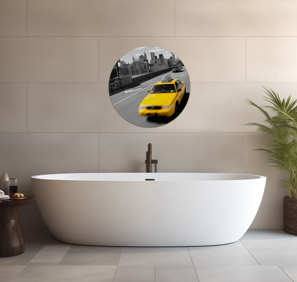 Wallario wasserfestes Poster selbstklebend 60 x 60 cm, New York Yellow Taxi II, Badezimmerposter Spritzschutz mit Hochglanzoberfläche in Glasoptik