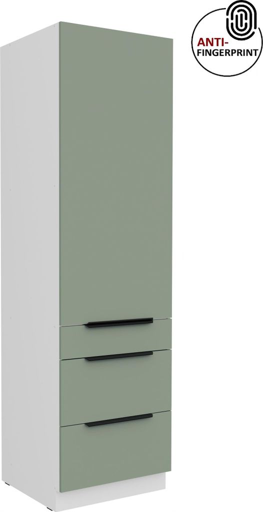 Küchen Hochschrank 60 cm Küche ARIA Aquamarin ultra matt + Weiss matt, hochwertige Fronten mit Anti Fingerprint Beschichtung, Soft-Close Küchenz...
