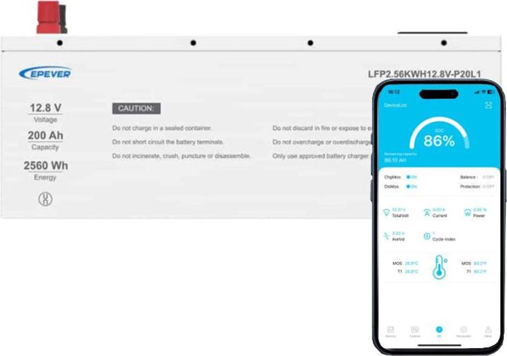 Epever LiFePO4 12,8 V 200 Ah Batterie