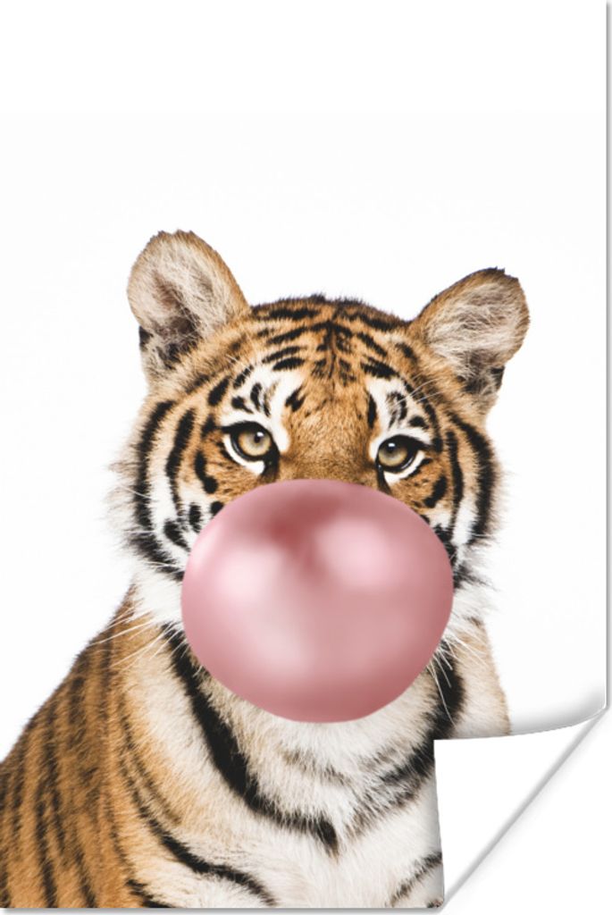 MuchoWow Poster Tiger - Tiere - Kaugummi - Junge - Mädchen - Kind 40x60 cm - Plakate für die Wand - Poster Babyzimmer