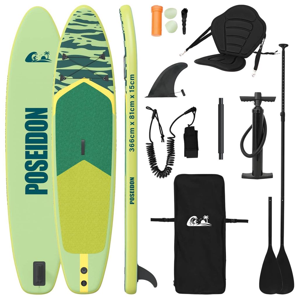 SUP Board mit Sitz 2-in-1 POSEIDON 366 x 81 x 15 cm Grün Produktbild 