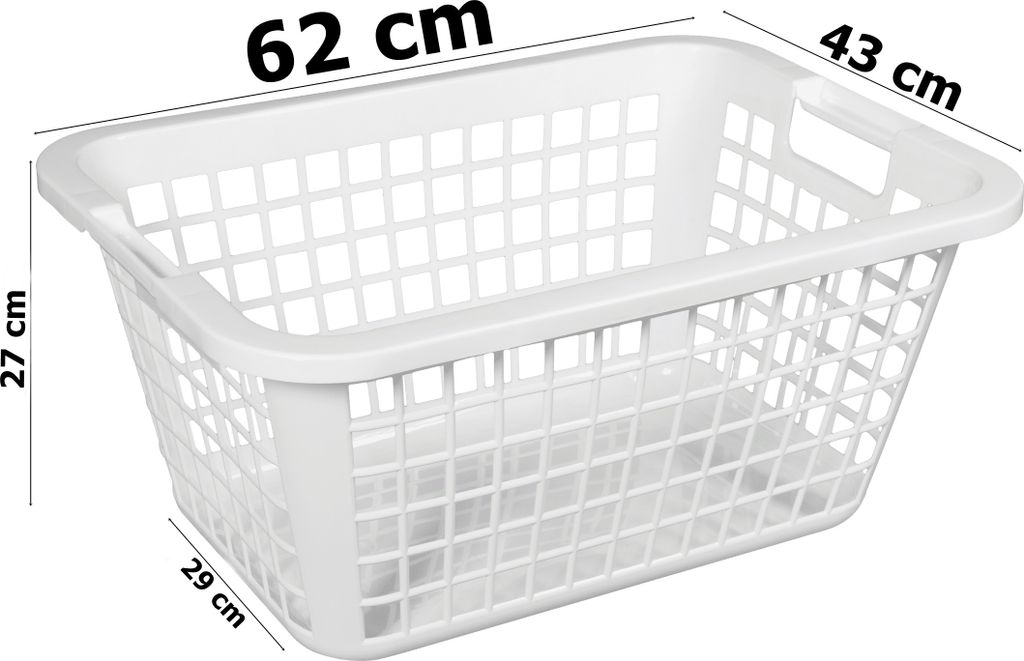69 Liter Wäschekorb Groß Wäschewanne Plastik Kunststoff Korb 62x43x27 cm Weiß