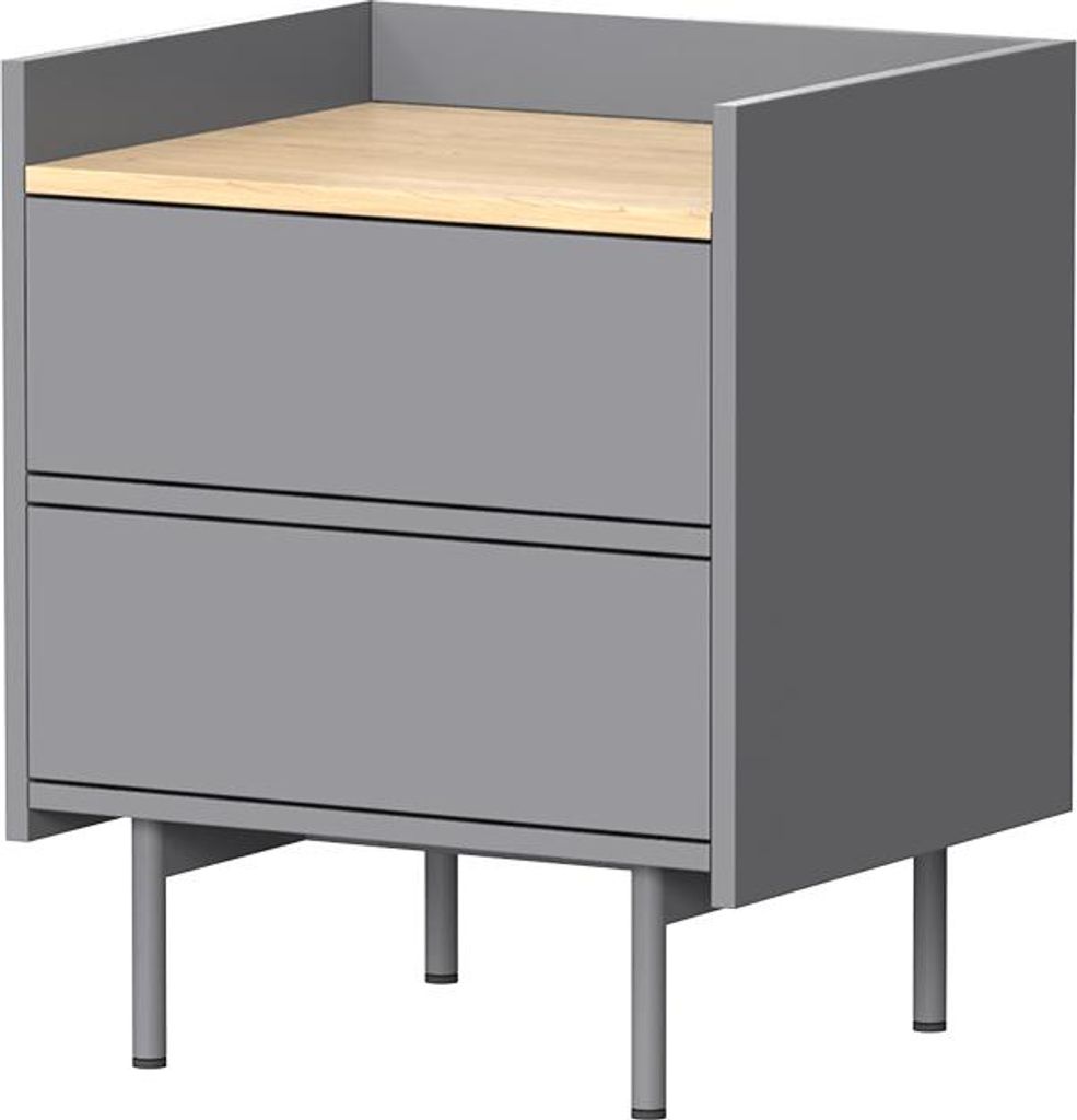 Nachttisch Vicco Velina Grau 48 x 58 cm mit 2 Schubladen, Produktbild 