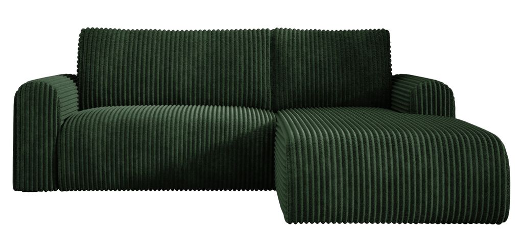 Ecksofa Cord MANDY 180x285 cm mit Schlaffunktion Grün TILIA 39 Rechts, Eckcouch mit Bettkasten, Sofa L-Form, Polsterecke, Wohnlandschaft