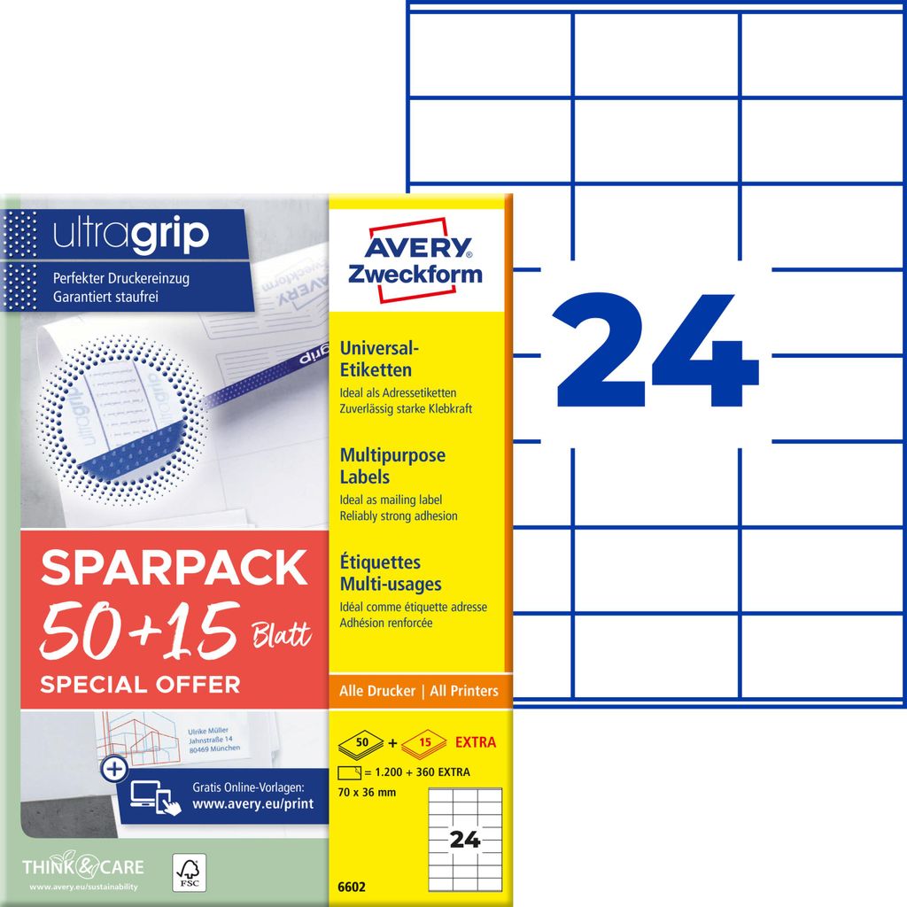 Avery Zweckform 6602, Universal-Etiketten, A4, Produktbild 