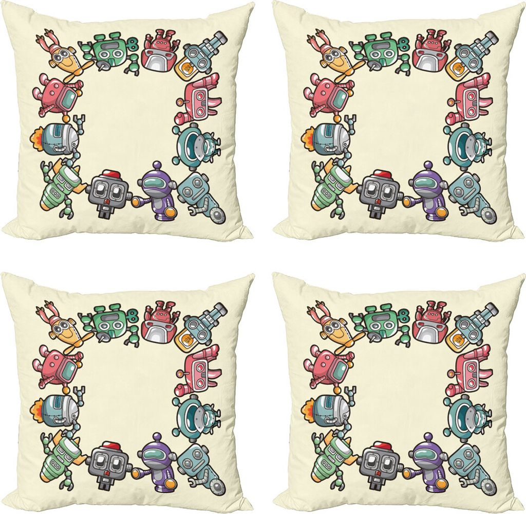ABAKUHAUS Party Kissenbezug Set (4 Stück), Freundlicher Roboter Spielzeug, Moderner Doppelseitiger Digitaldruck, 50 cm x 50 cm, Mehrfarbig