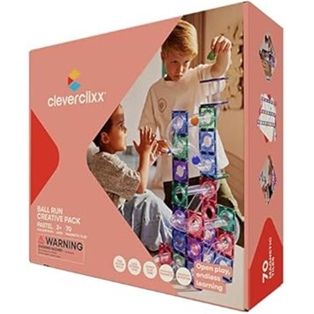 Cleverclixx Kugelbahn-Kreativ-Bausatz in Pastellfarben 70 Teile, langlebiges Magnetspielzeug, robustes Lernspielzeug, erweiterbare Sets, ab +3 Jahren