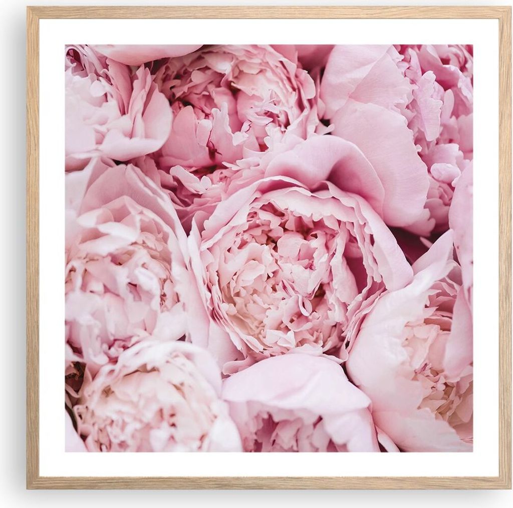 Gerahmtes Poster - Rahmen in heller Eiche - Blumenstrauß Blumen Rosa - 60x60 cm - Wand Bild - Wanddeko - Wandbilder - Kunstposter - Wandposter - B...