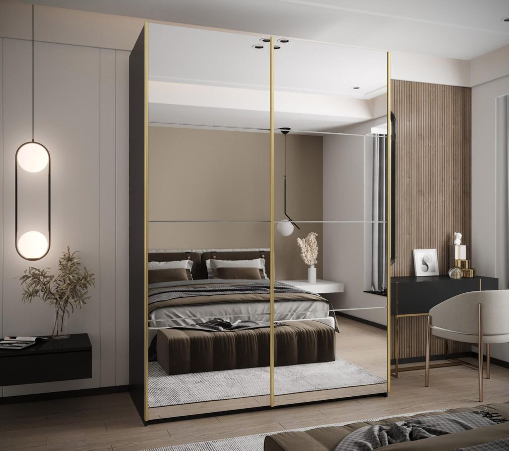 Zweitüriger Kleiderschrank SAMARA 2 – 170 cm, schwarz/weiß/gold