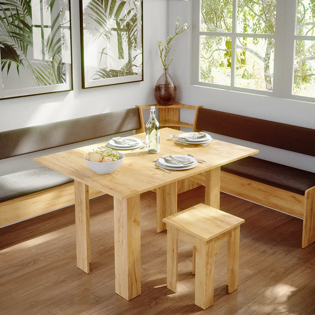 Banc d'angle compact Vicco Roman en bois chêne doré, format 43x43 cm