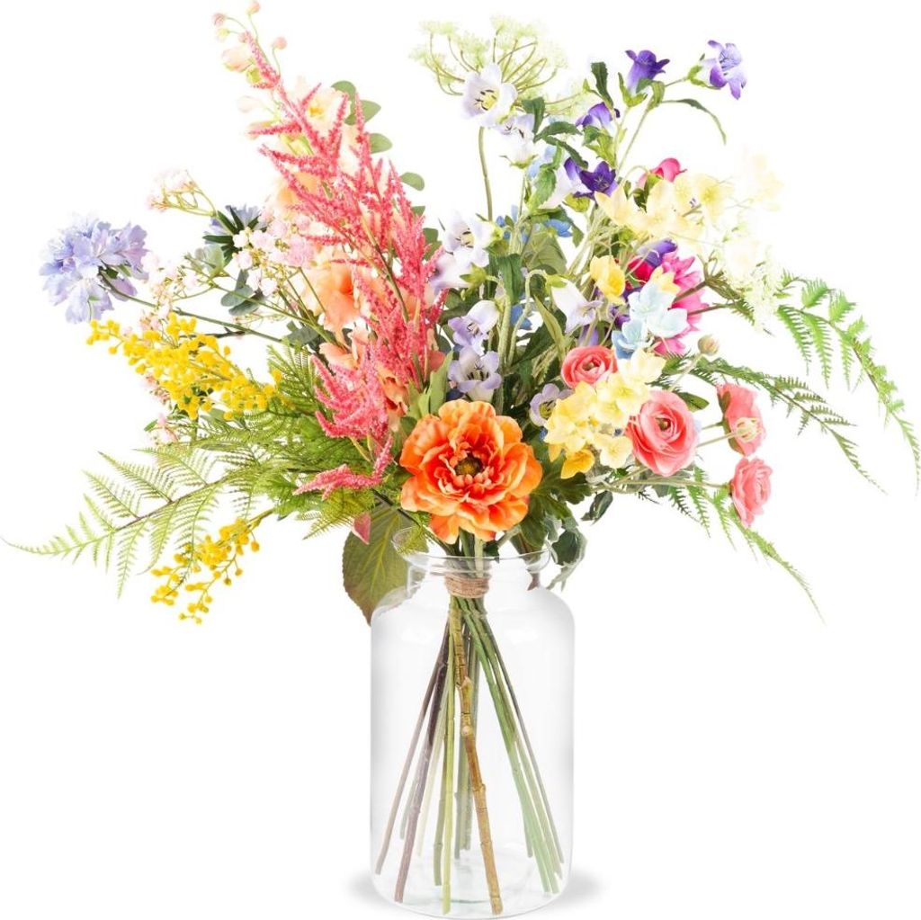 artplants.de Deko Frühlingsstrauß Aviv, rosa-lila-gelb, 75cm, Ø55cm - Kunststrauß