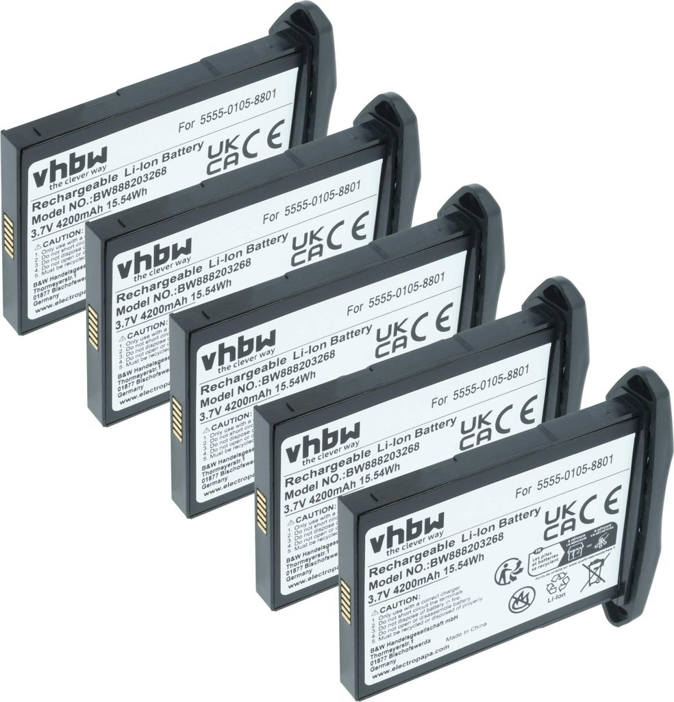 vhbw 5x Akku kompatibel mit NCR Orderman 5 Handheld Computer Scanner (4200 mAh, 3,7 V, Li-Ion)