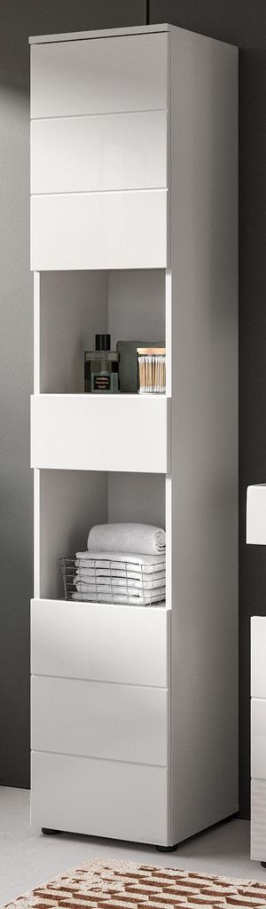 Badezimmer Hochschrank "Larik" in weiß Hochglanz Badschrank 38 x 190 cm