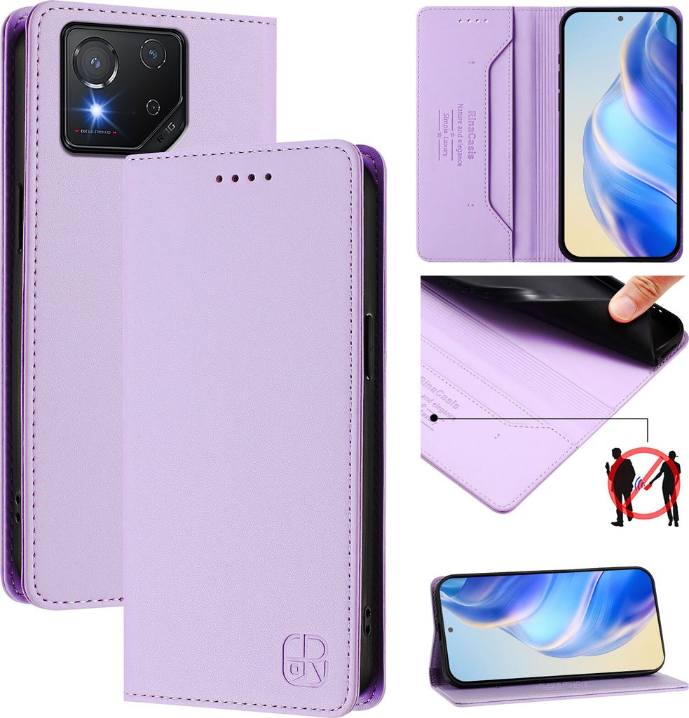 Lederhülle für Asus ROG Phone 8 / 8 Pro Hülle Flip Brieftasche Kartenfächern Ständer Schutzhülle Violett