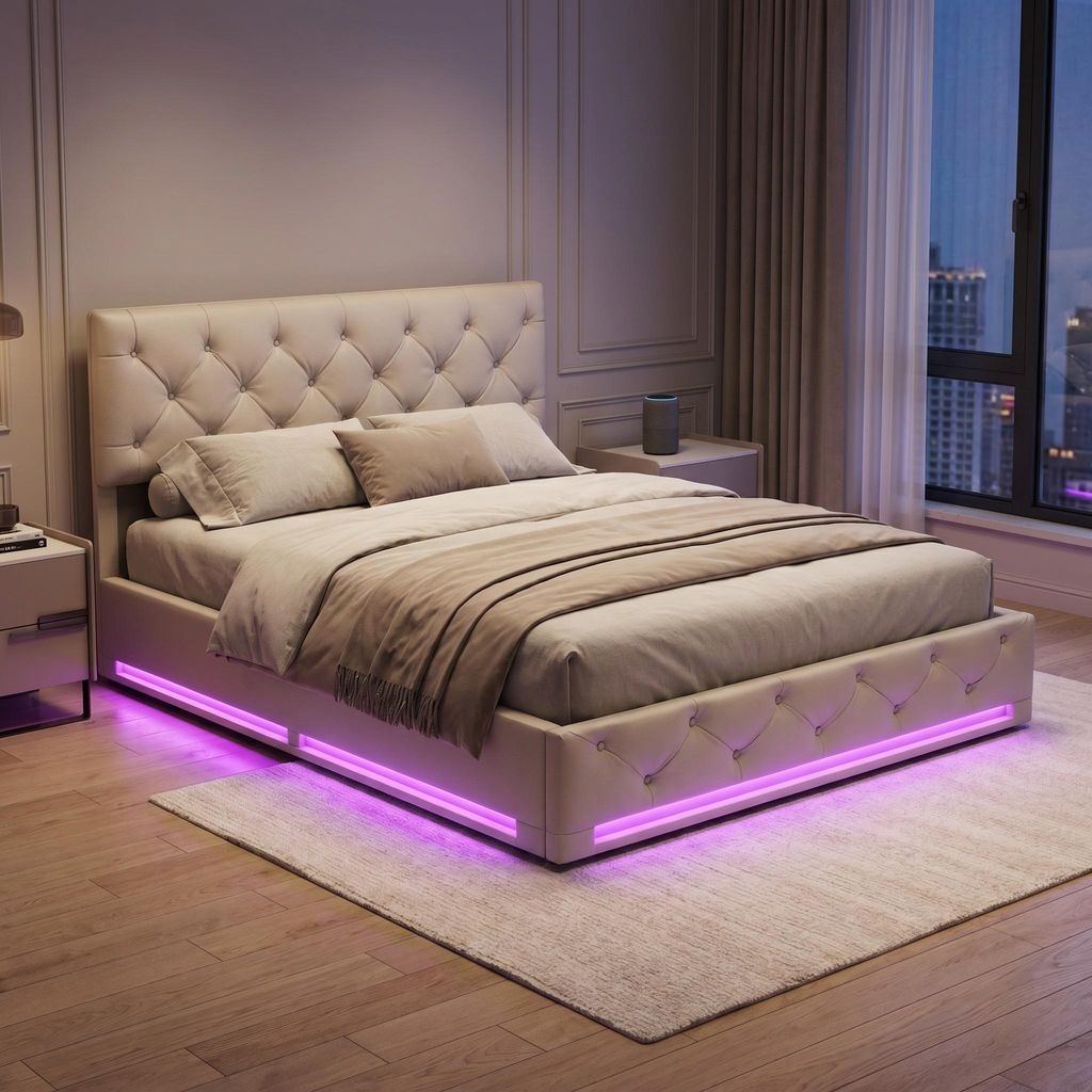 INONEFT Boxspringbett 140x200cm mit LED, Polsterbett mit Produktbild 