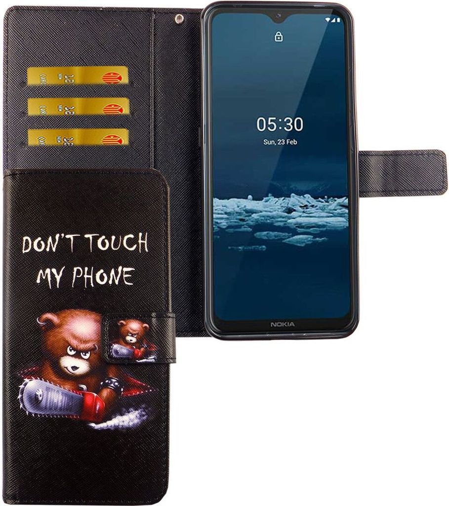 Nokia 5.3 Tasche Handy Hülle Schutz-Cover Flip-Case mit Kartenfach Don't touch my phone