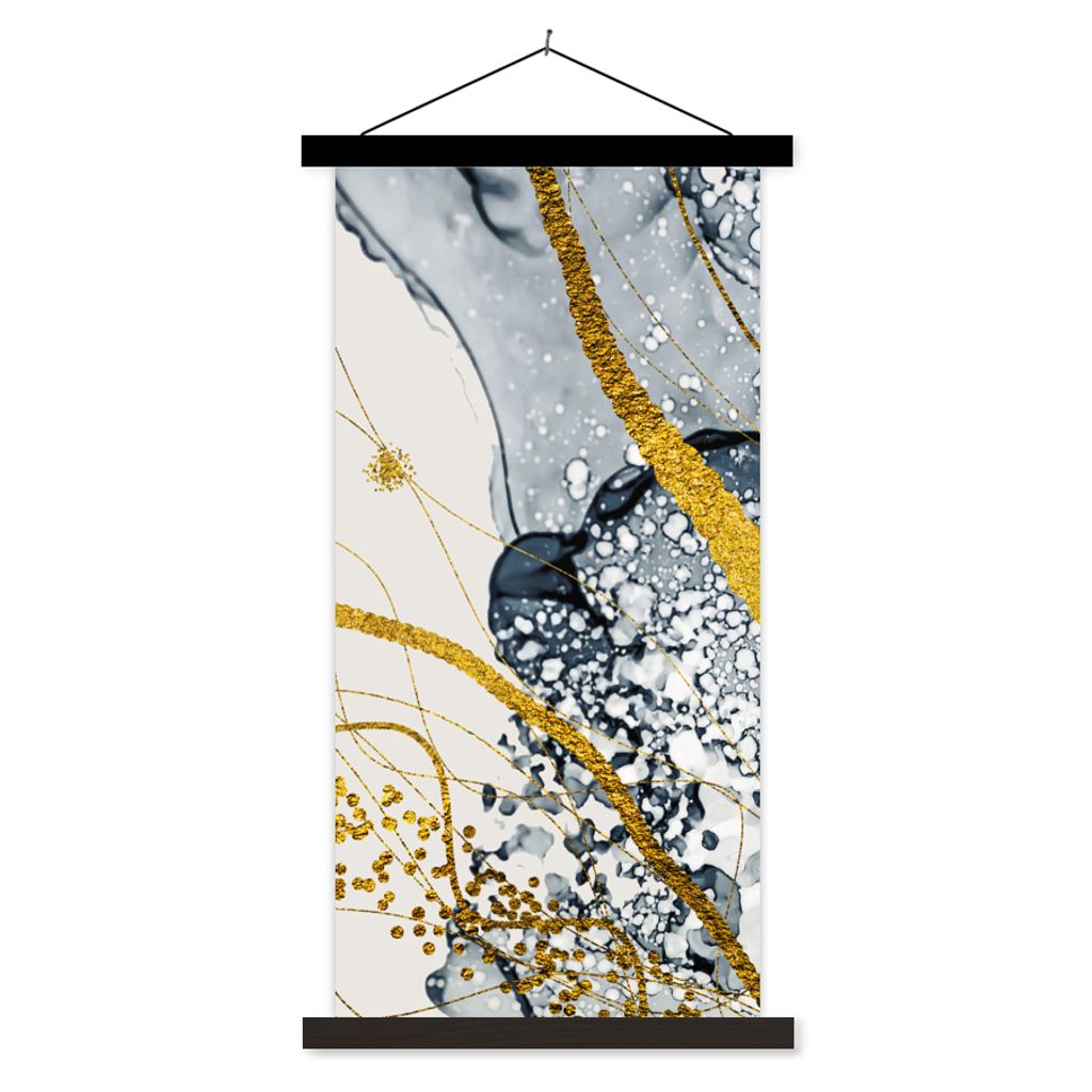 MuchoWow Textilposter Abstrakt - Gold - Natur - Kunst 60x120 cm mit schwarzem Rahmen - Magnete