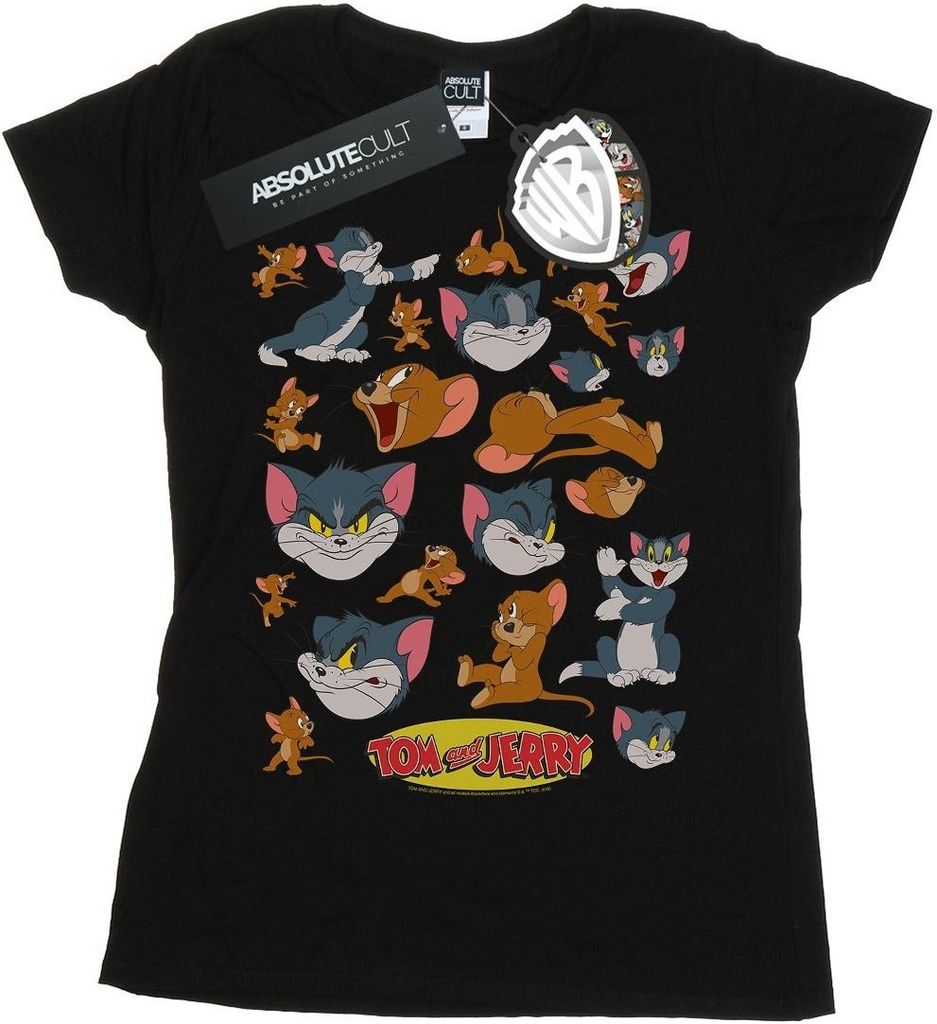 Tom And Jerry - "Many Faces" T-Shirt für Damen BI43691 (S) (Schwarz)