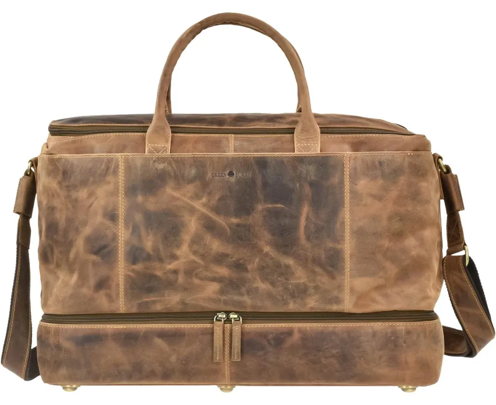 Sac de voyage Greenburry en cuir vintage brun antique avec double fond