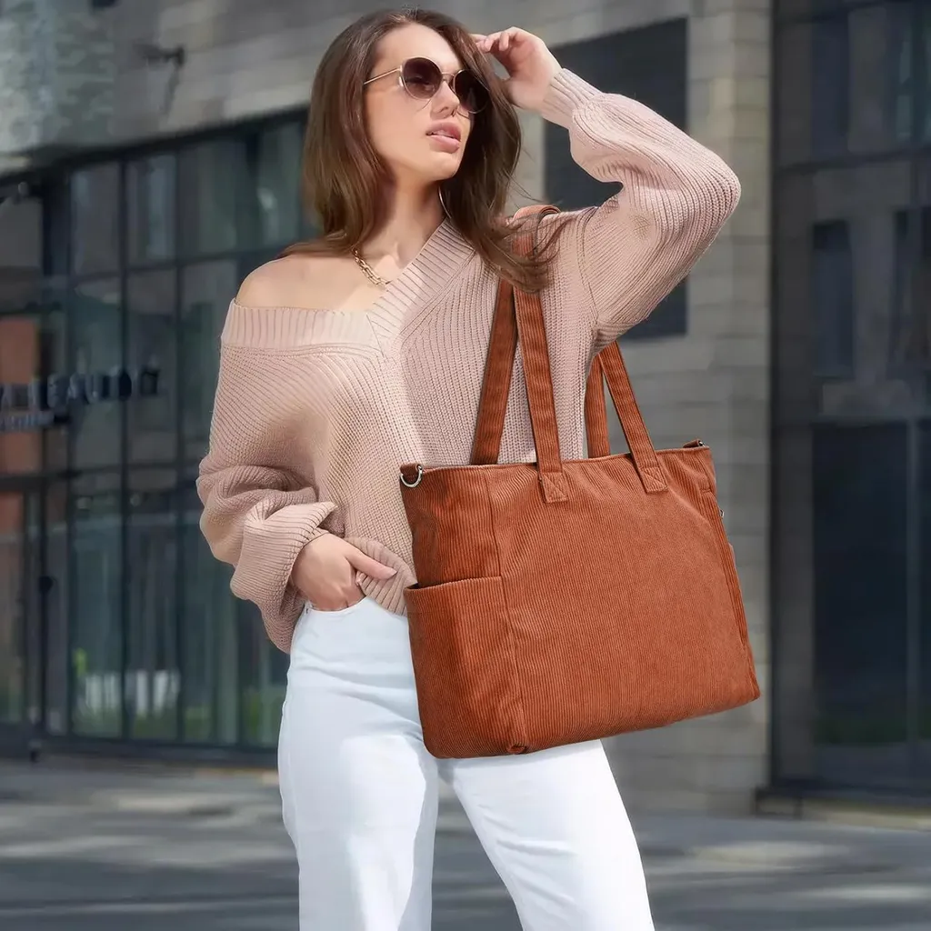 Grand sac à main Shopper pour femme en velours avec bandoulière réglable - 6