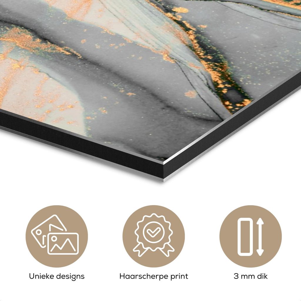 MuchoWow Wanddekoration Metall Metallbild Wandkunst 90x120 cm Gold - Marmor - Grün - Luxus - Glitzer - Marmoroptik MuchoWow Aluminium Gemälde - I...