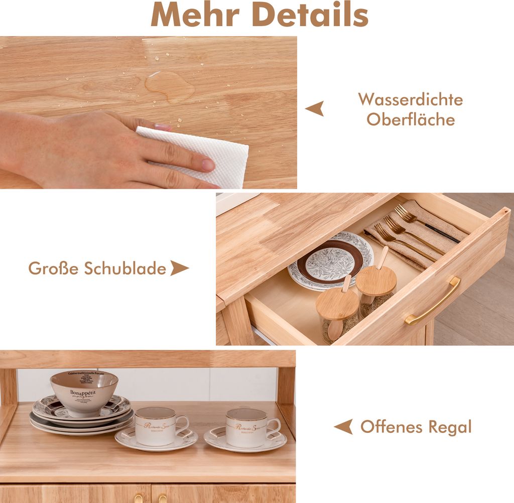 COSTWAY Küchenwagen auf Rollen, Servierwagen mit klappbarer Produktbild 6