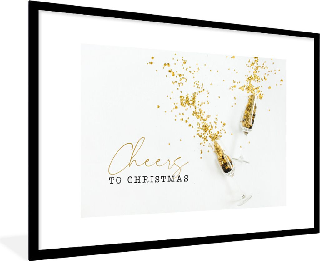 MuchoWow Gerahmtes Poster Winter - Gold - Weiß 90x60 cm - Poster mit Schwarzem Bilderrahmen Wandposter Rahmen Foto Bilder - Wanddekoration - Fotos