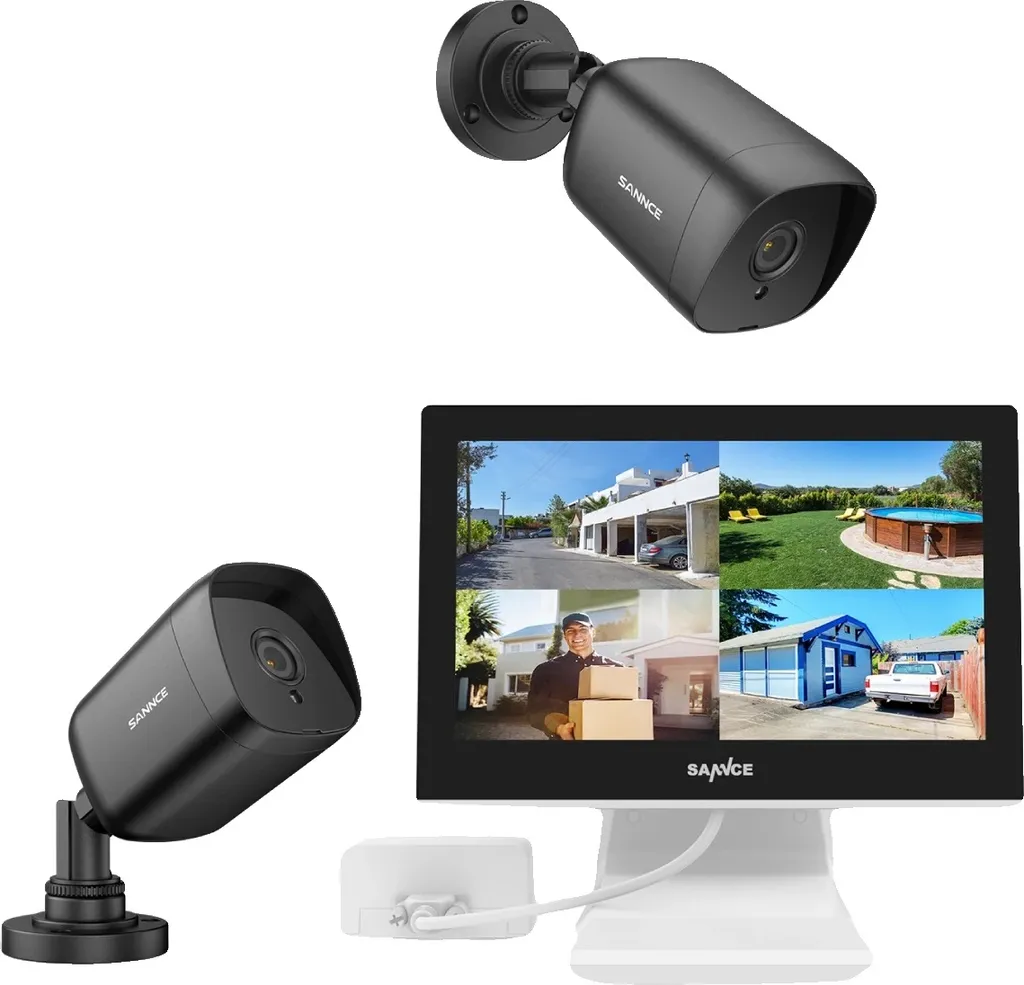 Système de Sécurité Maison 1080P, Écran 10,1 Pouces et 2 Caméras Extérieures