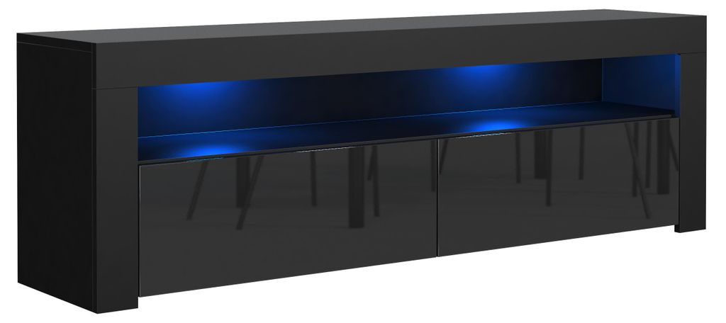 Masseno TV-Schrank ECLISSE 130,2 cm Fernsehschrank mit 2 Türen TV-Lowboard für Wohnzimmer Modern 130,2x35x48,5 cm Schwarz / Schwarz