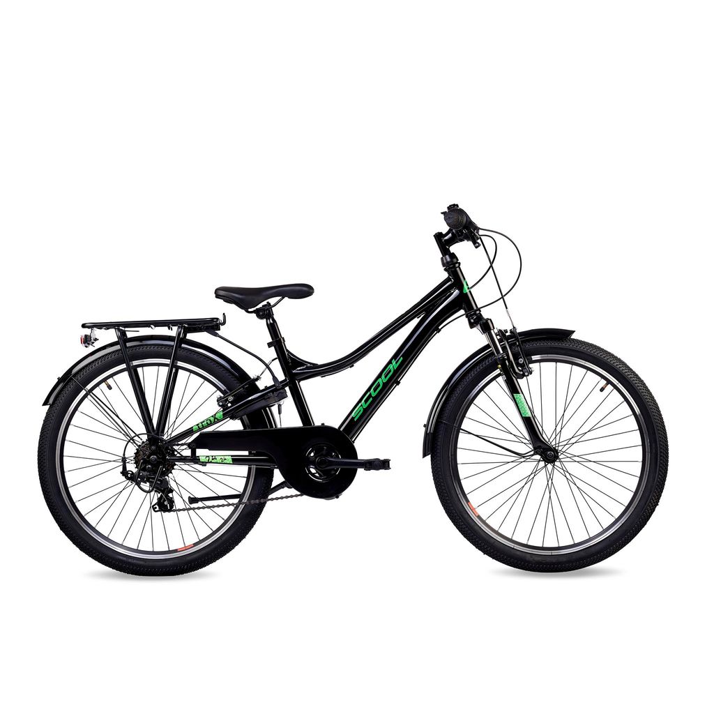 24 Zoll Kinderfahrrad, 6-Gang, Jungenfahrrad, S’COOL troX, ab 7–11 Jahre, 130–150 cm, Schwarz/Neongrün