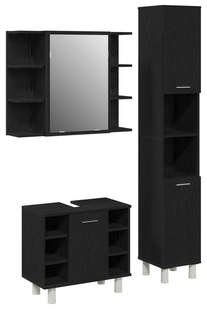 vidaXL Badezimmermöbel-Set mit Regal 3 pcs Schwarz 30 x 30 x 179,5 cm