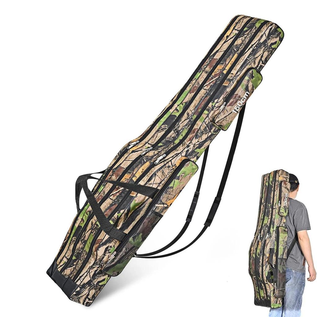 Multifunktionale Angeltasche, 150 cm Gerätetasche, wasserdicht, faltbar, mit 3 Fächern und Schultergurt, für Angelruten und Kescher